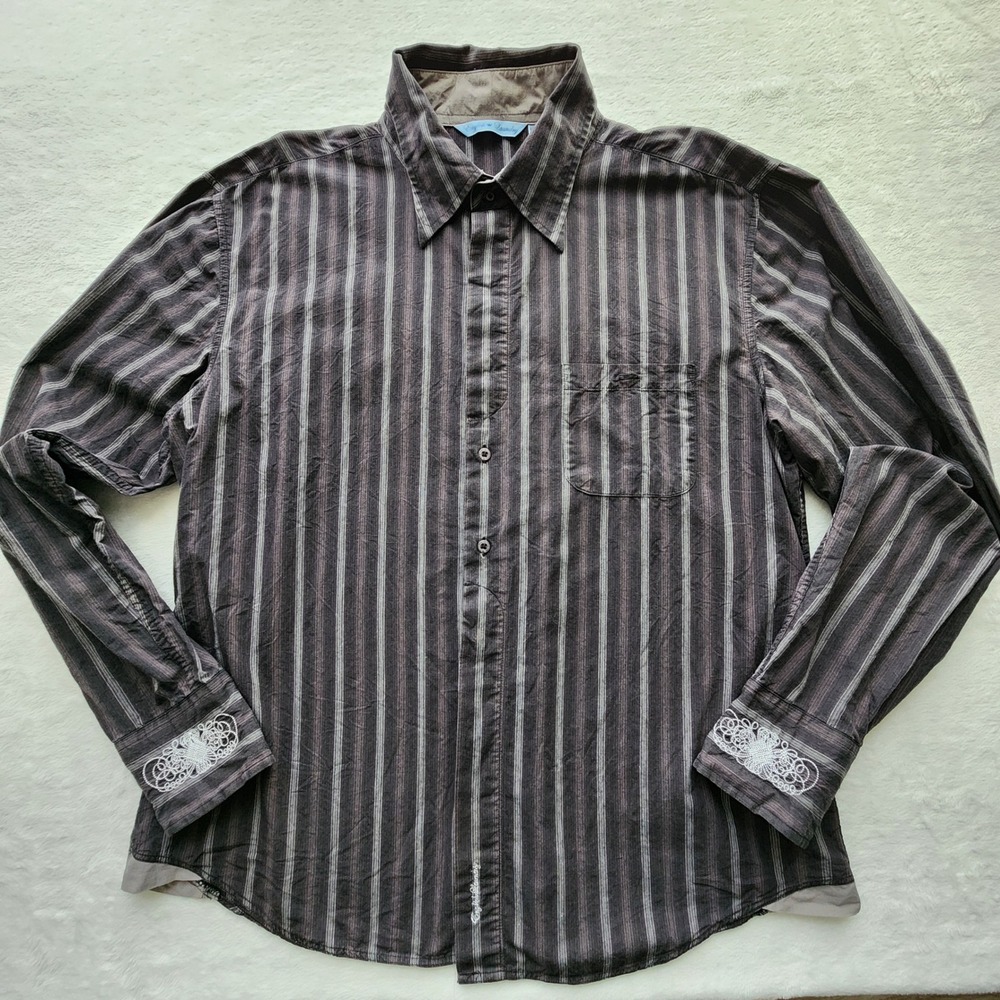 English Laundry Embroidery Shirt Mens XL Gray Y2K Rockabilly Gothic Western